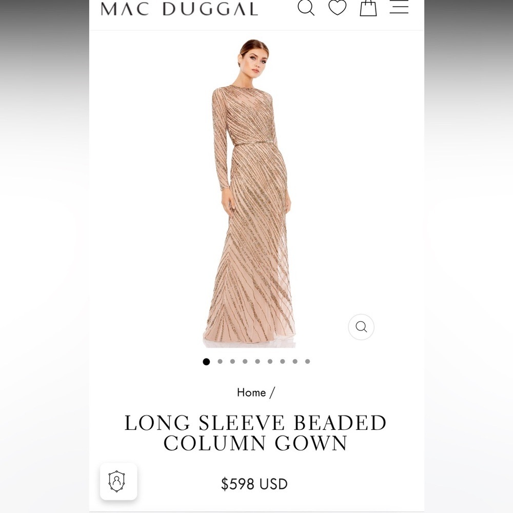 Mac Duggal 5240 Beaded Long Sleeve Tulle Column Gown SZ 14 ($598) Mocha